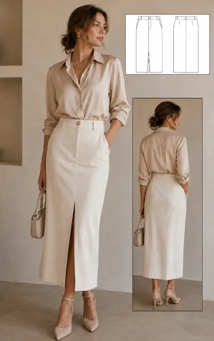 Modelo usando a Saia Midi Sofia
